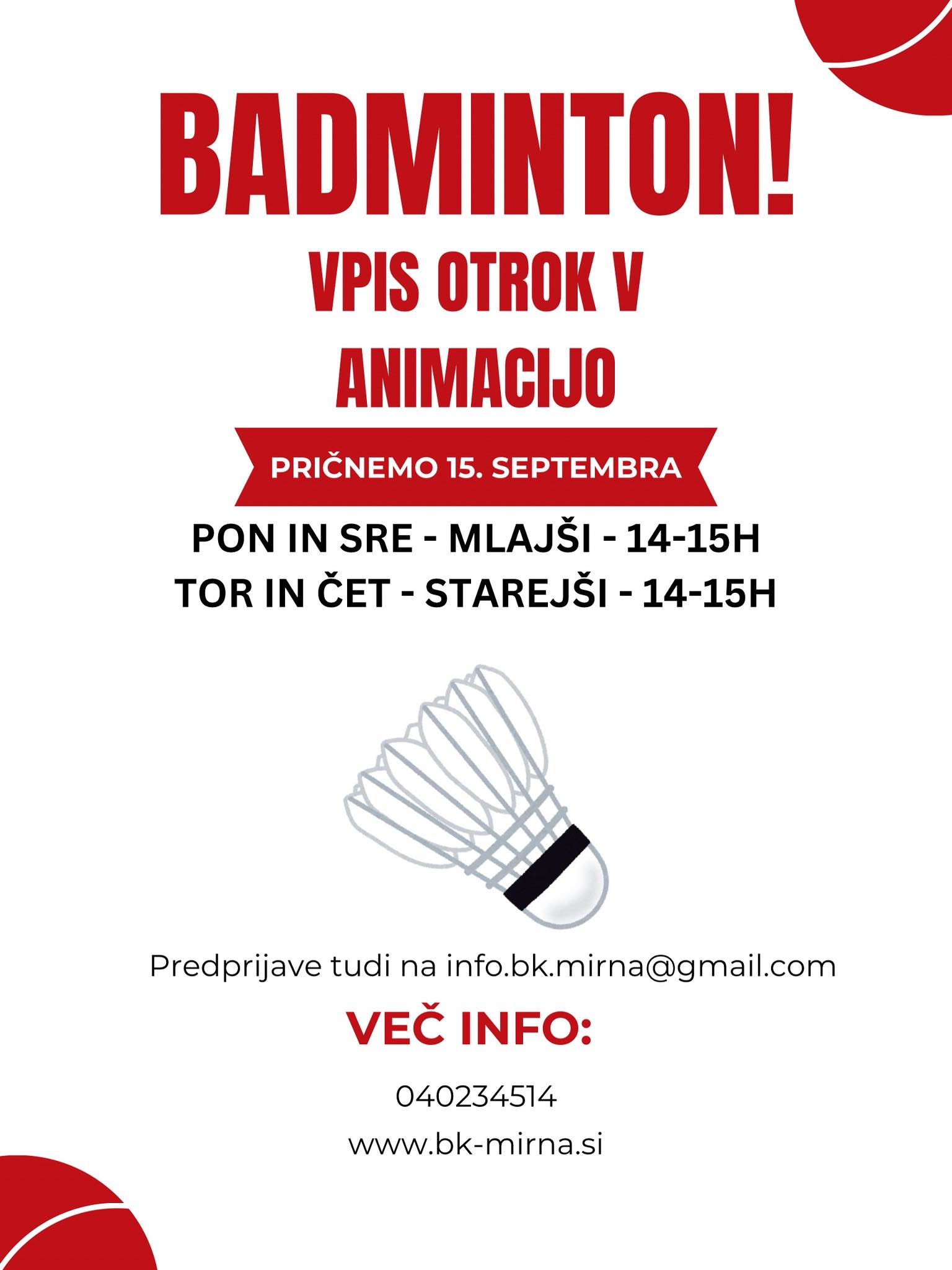 BK Mirna - animacija, vpis